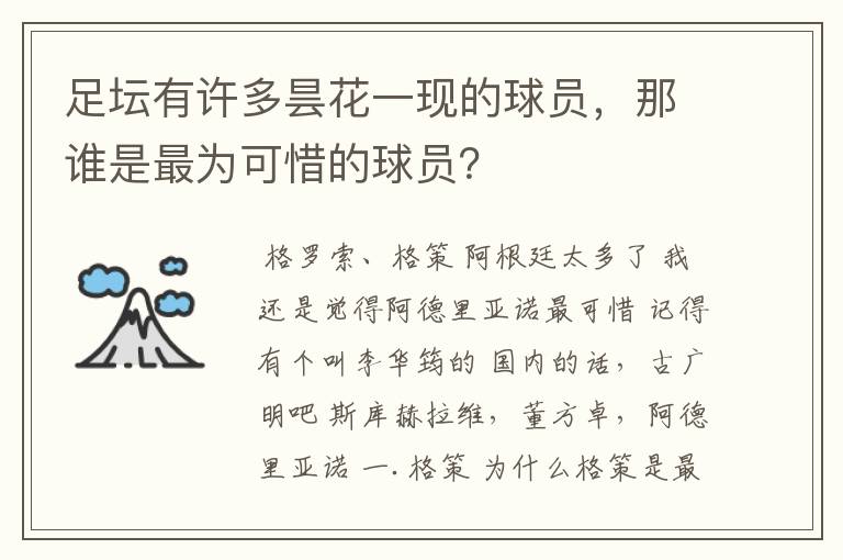 足坛有许多昙花一现的球员，那谁是最为可惜的球员？