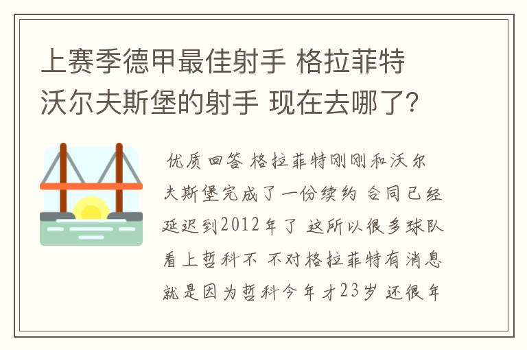 上赛季德甲最佳射手 格拉菲特 沃尔夫斯堡的射手 现在去哪了？