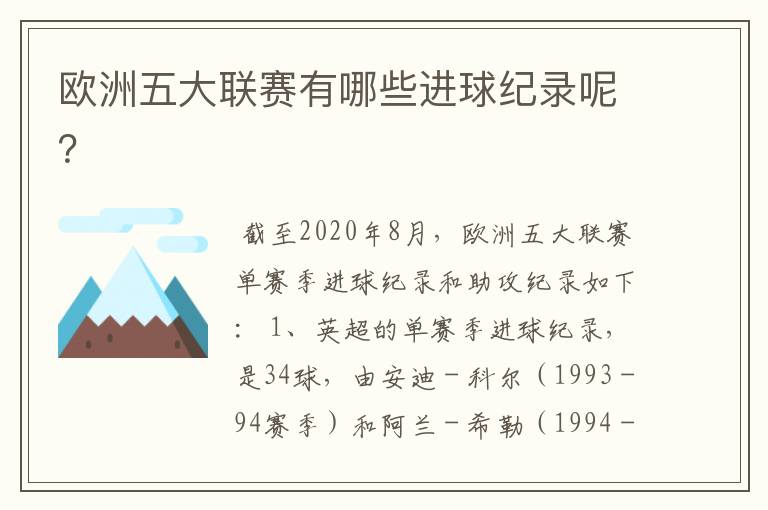 欧洲五大联赛有哪些进球纪录呢？