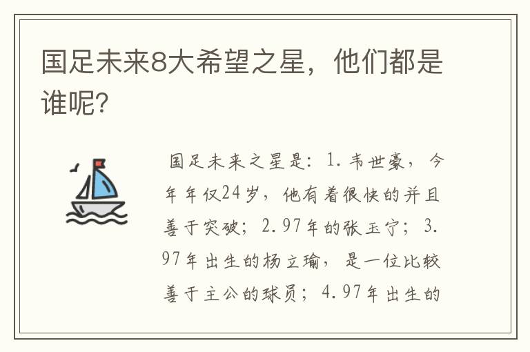 国足未来8大希望之星，他们都是谁呢？