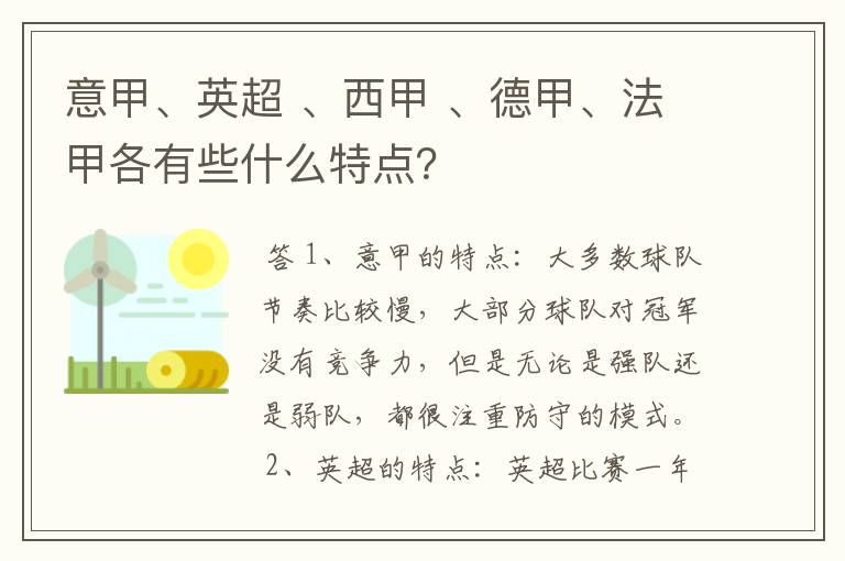 意甲、英超 、西甲 、德甲、法甲各有些什么特点？