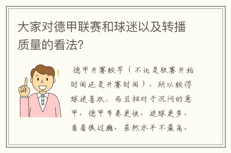 大家对德甲联赛和球迷以及转播质量的看法？