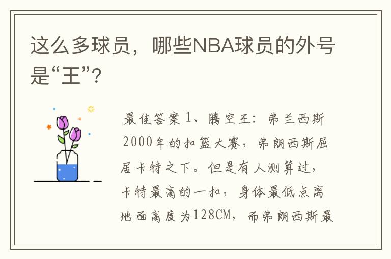 这么多球员，哪些NBA球员的外号是“王”？