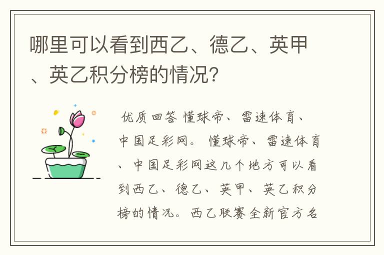 哪里可以看到西乙、德乙、英甲、英乙积分榜的情况？