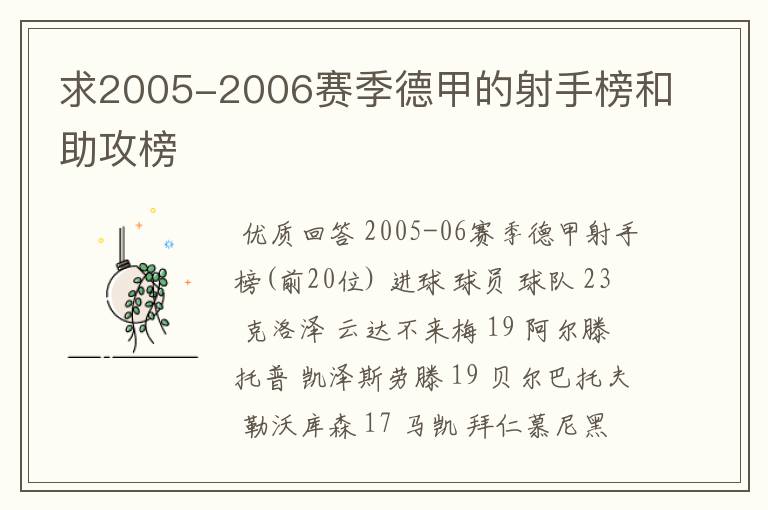 求2005-2006赛季德甲的射手榜和助攻榜