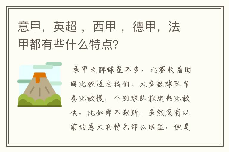 意甲，英超 ，西甲 ，德甲，法甲都有些什么特点？