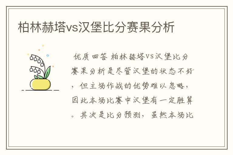 柏林赫塔vs汉堡比分赛果分析