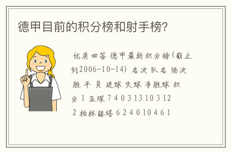 德甲目前的积分榜和射手榜？