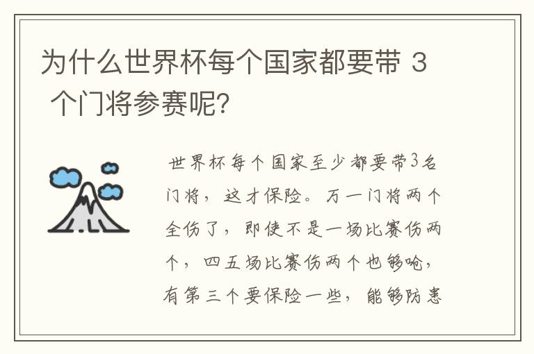 为什么世界杯每个国家都要带 3 个门将参赛呢？