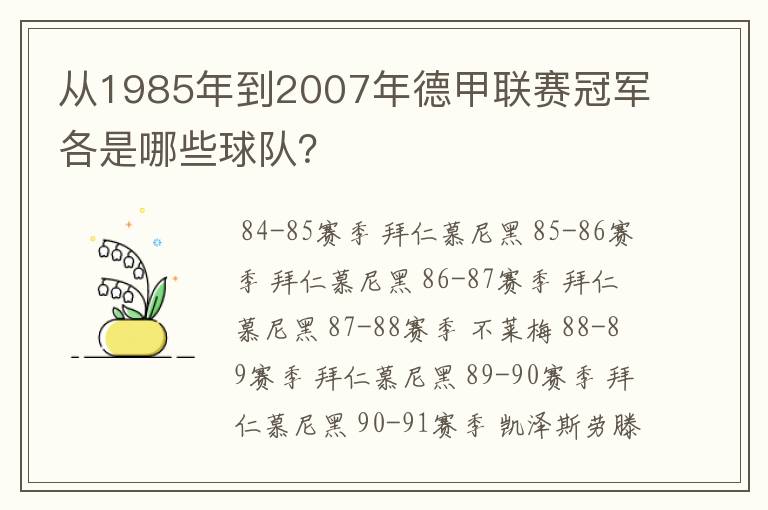 从1985年到2007年德甲联赛冠军各是哪些球队？