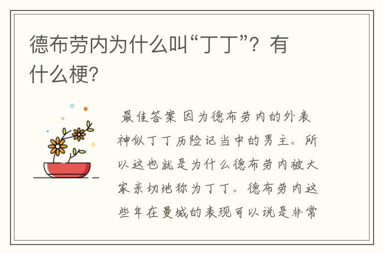 德布劳内为什么叫“丁丁”？有什么梗？