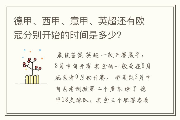 德甲、西甲、意甲、英超还有欧冠分别开始的时间是多少？