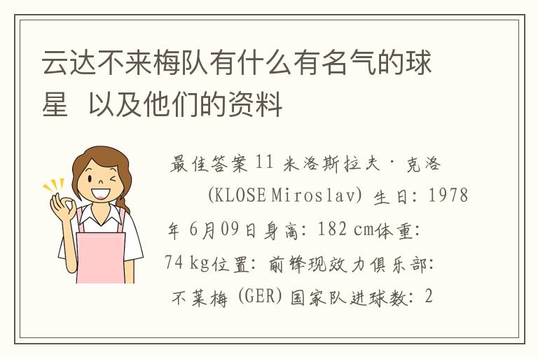 云达不来梅队有什么有名气的球星  以及他们的资料