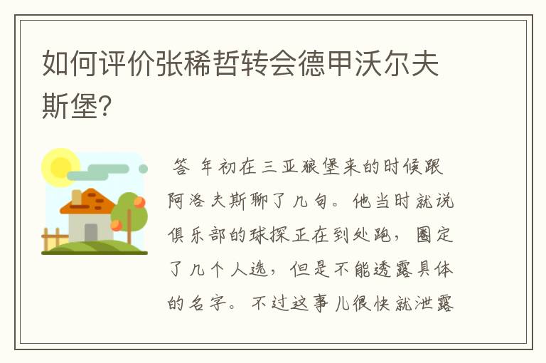 如何评价张稀哲转会德甲沃尔夫斯堡？