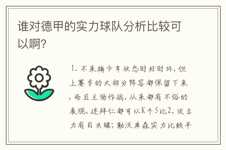 谁对德甲的实力球队分析比较可以啊？