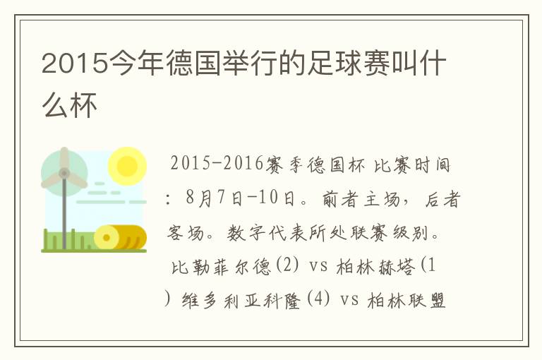 2015今年德国举行的足球赛叫什么杯