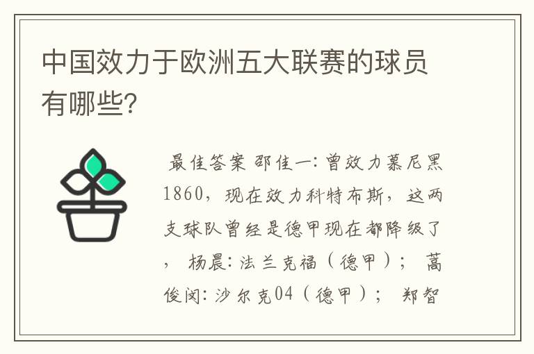 中国效力于欧洲五大联赛的球员有哪些？