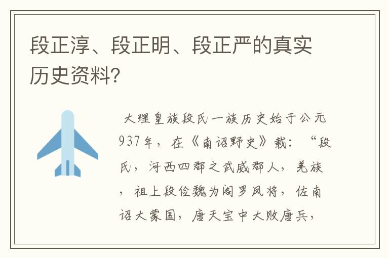 段正淳、段正明、段正严的真实历史资料？