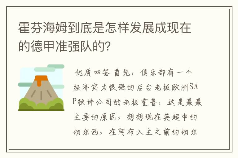 霍芬海姆到底是怎样发展成现在的德甲准强队的？