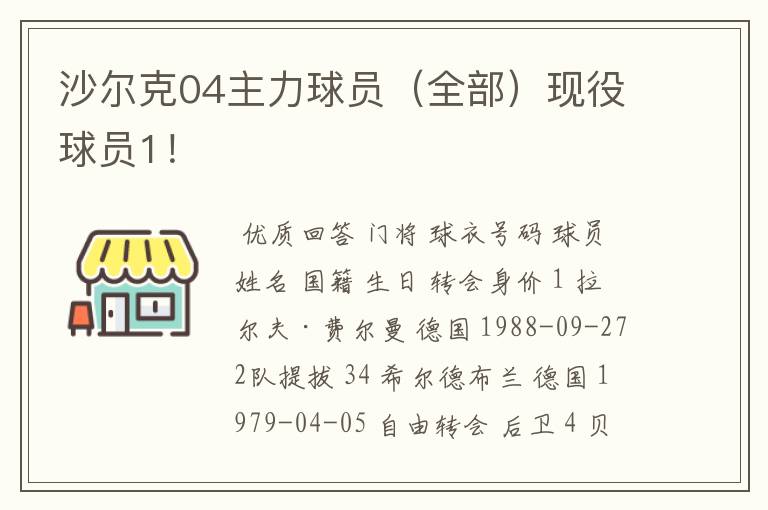 沙尔克04主力球员（全部）现役球员1！