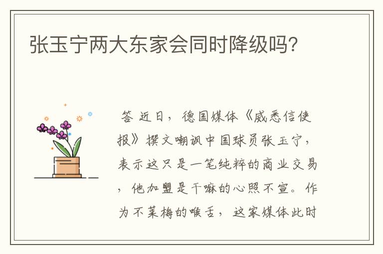 张玉宁两大东家会同时降级吗？