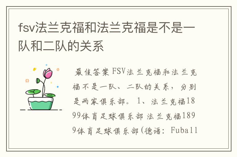 fsv法兰克福和法兰克福是不是一队和二队的关系