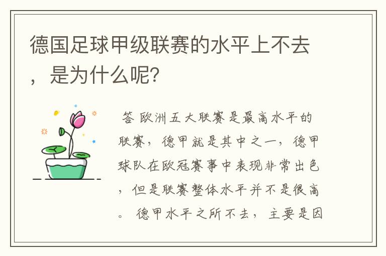 德国足球甲级联赛的水平上不去，是为什么呢？