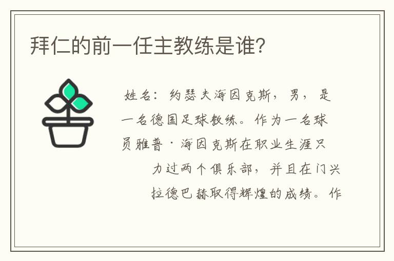 拜仁的前一任主教练是谁？