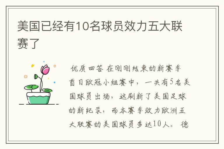 美国已经有10名球员效力五大联赛了