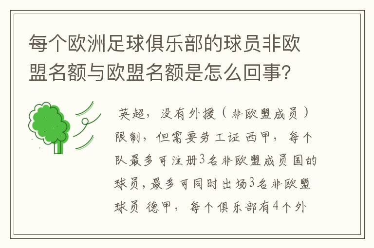 每个欧洲足球俱乐部的球员非欧盟名额与欧盟名额是怎么回事？