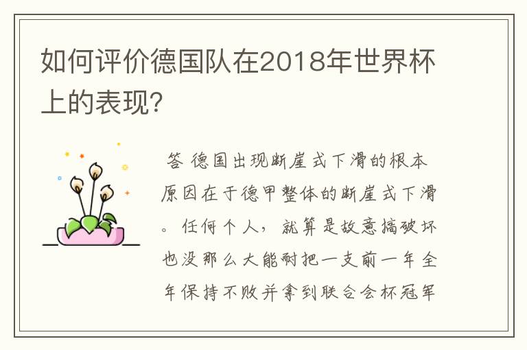 如何评价德国队在2018年世界杯上的表现？