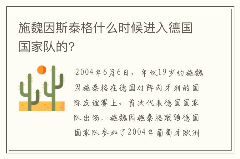 施魏因斯泰格什么时候进入德国国家队的?