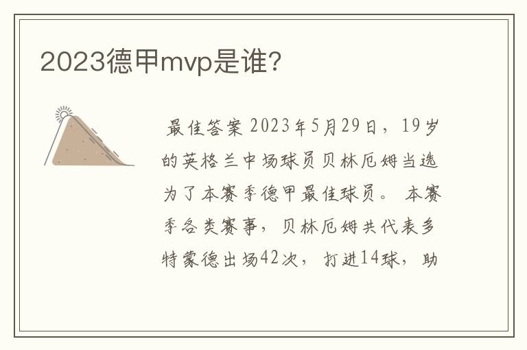 2023德甲mvp是谁?