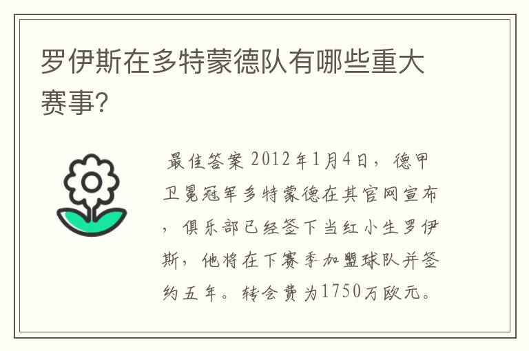 罗伊斯在多特蒙德队有哪些重大赛事？