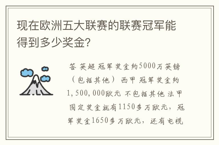 现在欧洲五大联赛的联赛冠军能得到多少奖金？