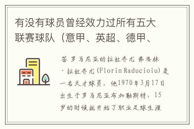 有没有球员曾经效力过所有五大联赛球队（意甲、英超、德甲、西甲、法甲），有哪些？