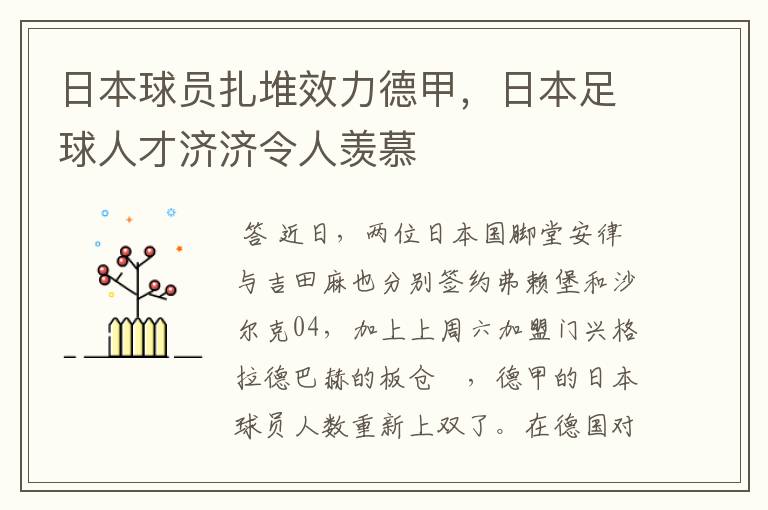 日本球员扎堆效力德甲，日本足球人才济济令人羡慕