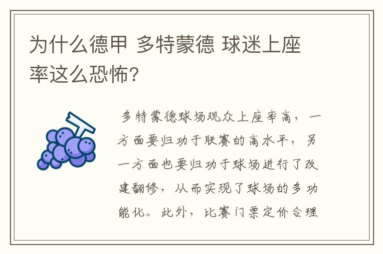 为什么德甲 多特蒙德 球迷上座率这么恐怖?