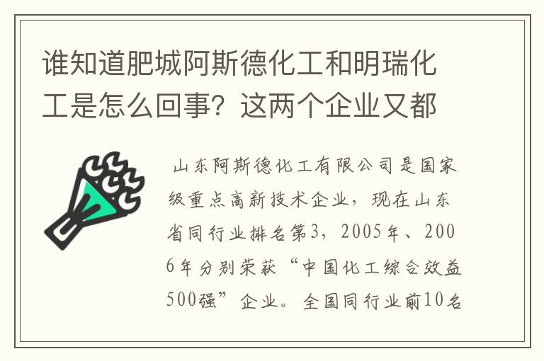 谁知道肥城阿斯德化工和明瑞化工是怎么回事？这两个企业又都下属有哪些工厂呢？