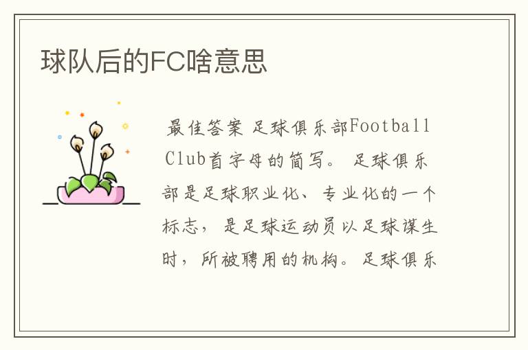 球队后的FC啥意思