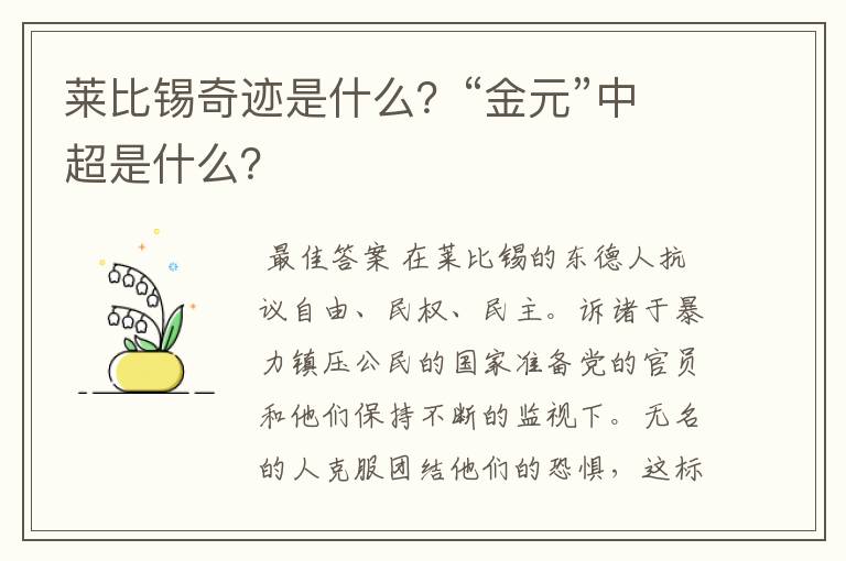 莱比锡奇迹是什么？“金元”中超是什么？