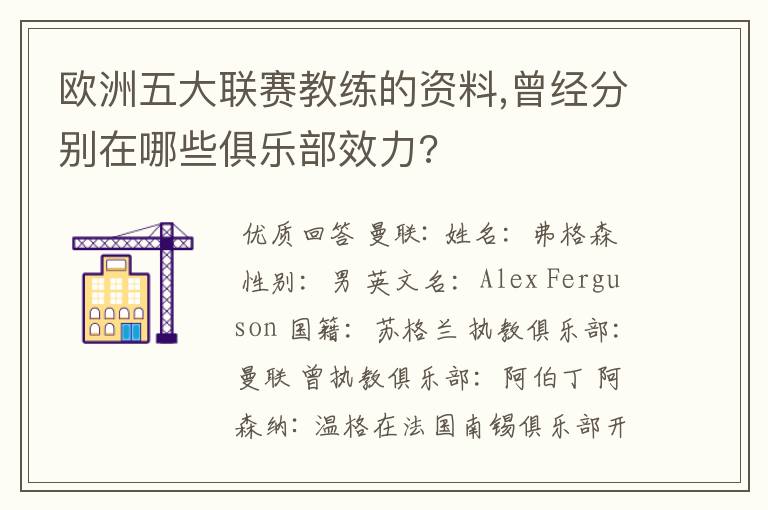 欧洲五大联赛教练的资料,曾经分别在哪些俱乐部效力?