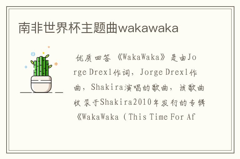 南非世界杯主题曲wakawaka