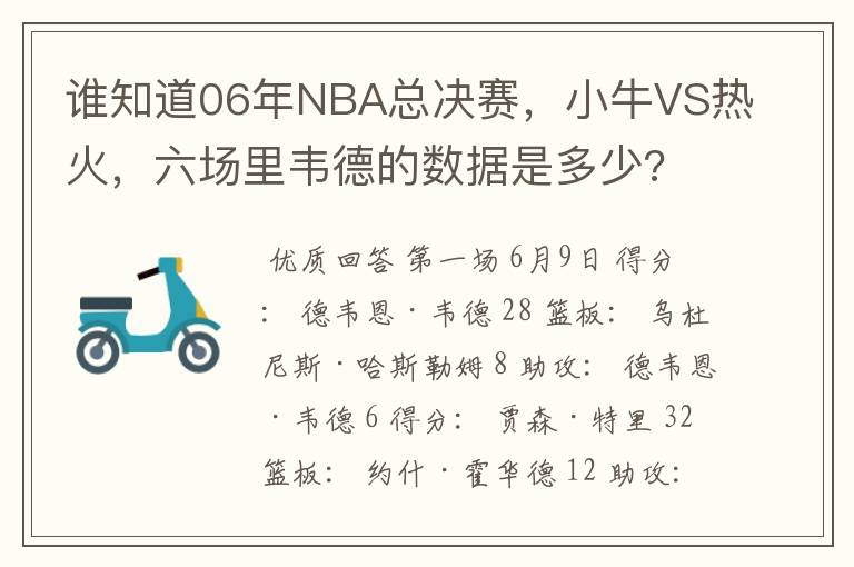 谁知道06年NBA总决赛，小牛VS热火，六场里韦德的数据是多少?