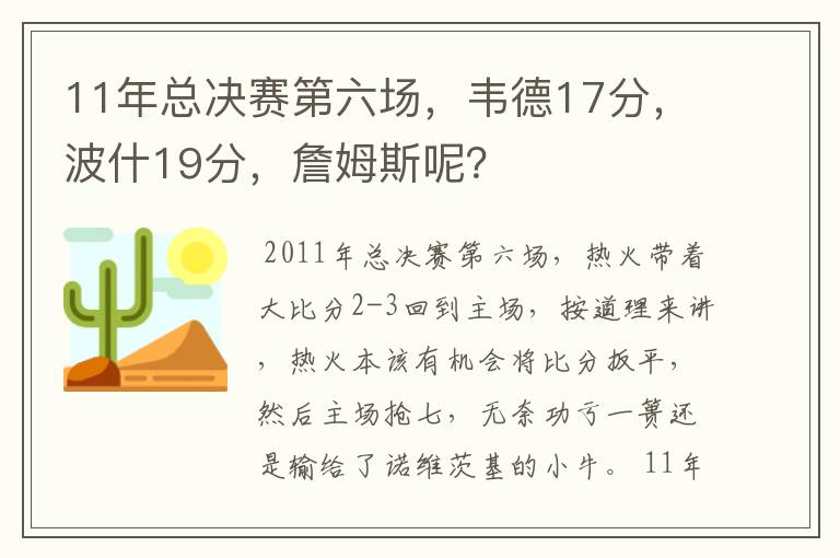 11年总决赛第六场，韦德17分，波什19分，詹姆斯呢？