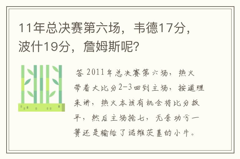 11年总决赛第六场，韦德17分，波什19分，詹姆斯呢？