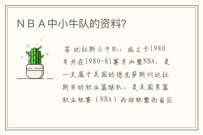 ＮＢＡ中小牛队的资料？