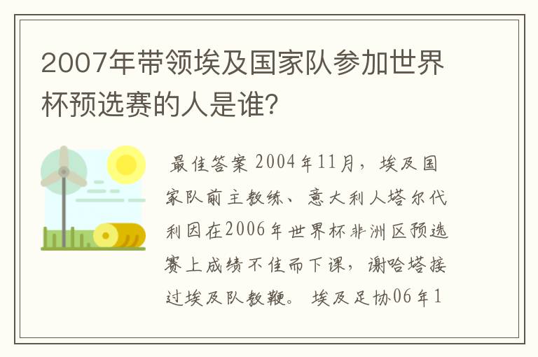 2007年带领埃及国家队参加世界杯预选赛的人是谁？