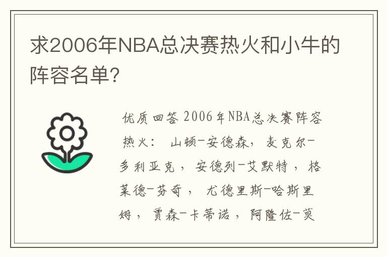 求2006年NBA总决赛热火和小牛的阵容名单？