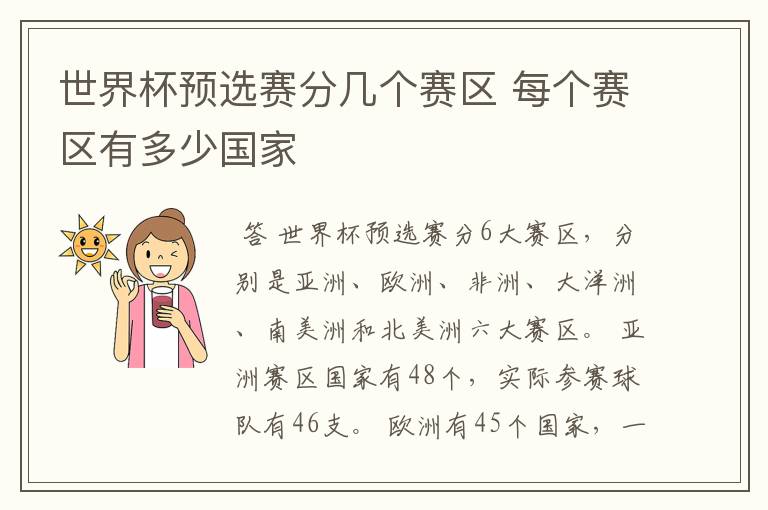 世界杯预选赛分几个赛区 每个赛区有多少国家